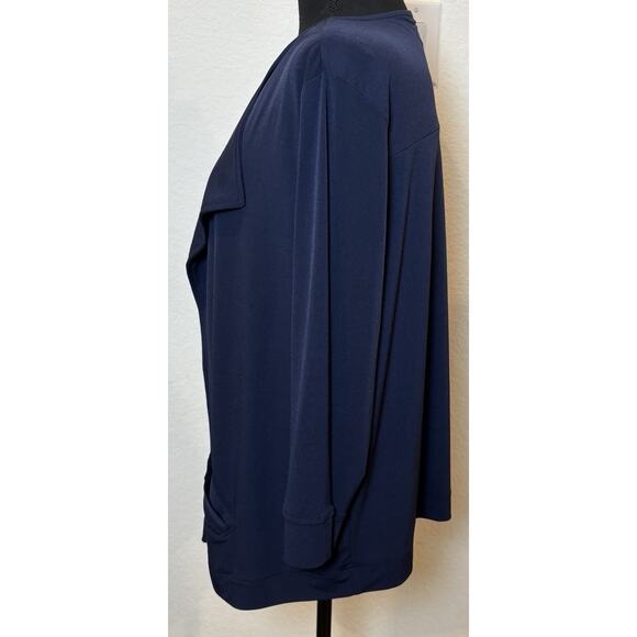Easywear By Chico's Womens Navy Blue Open Front Draped Cardigan Size 2 (Large) - Picture 2 of 4